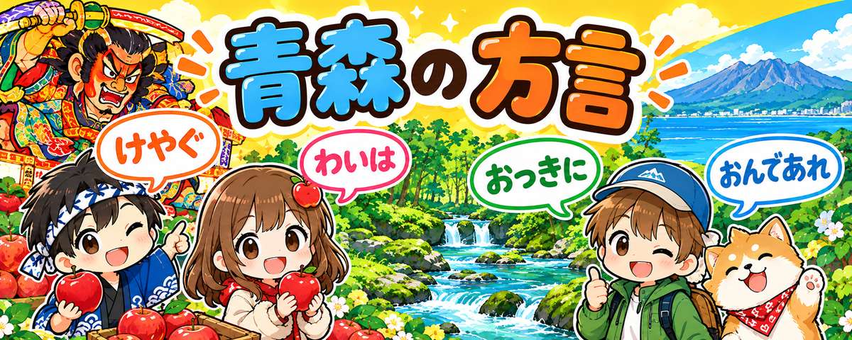 津軽弁のイラスト（けやぐ・わいは・おっきに・おんであれ）