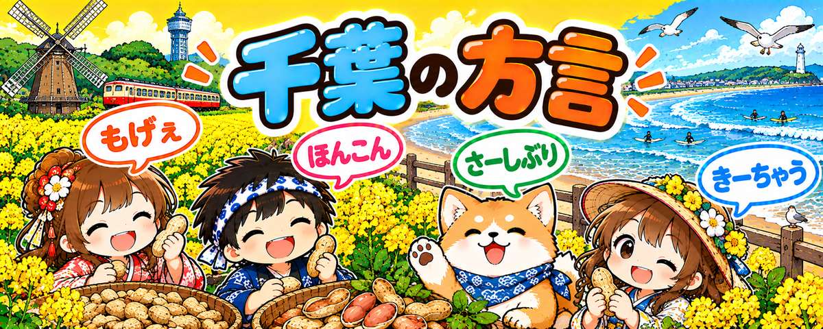千葉弁のイラスト（もげぇ・ほんこん・さーしぶり・きーちゃう）