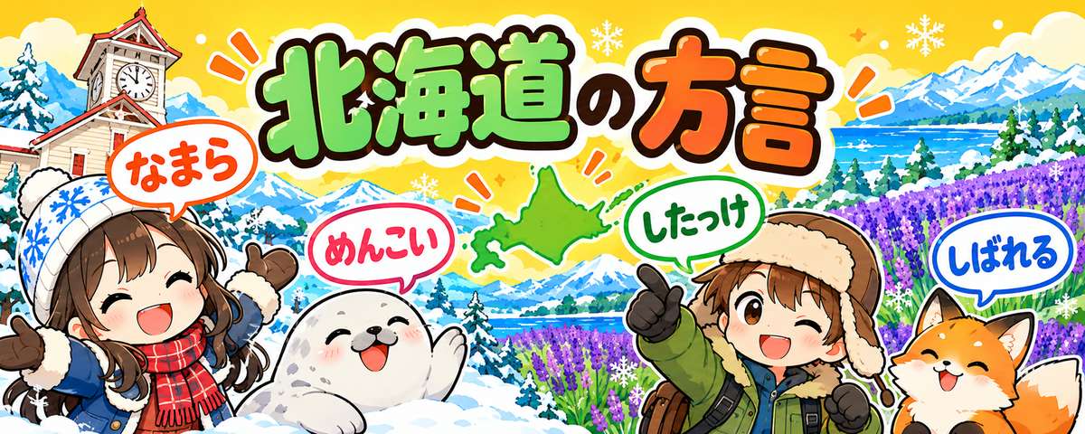北海道弁のイラスト（なまら・めんこい・したっけ・しばれる）