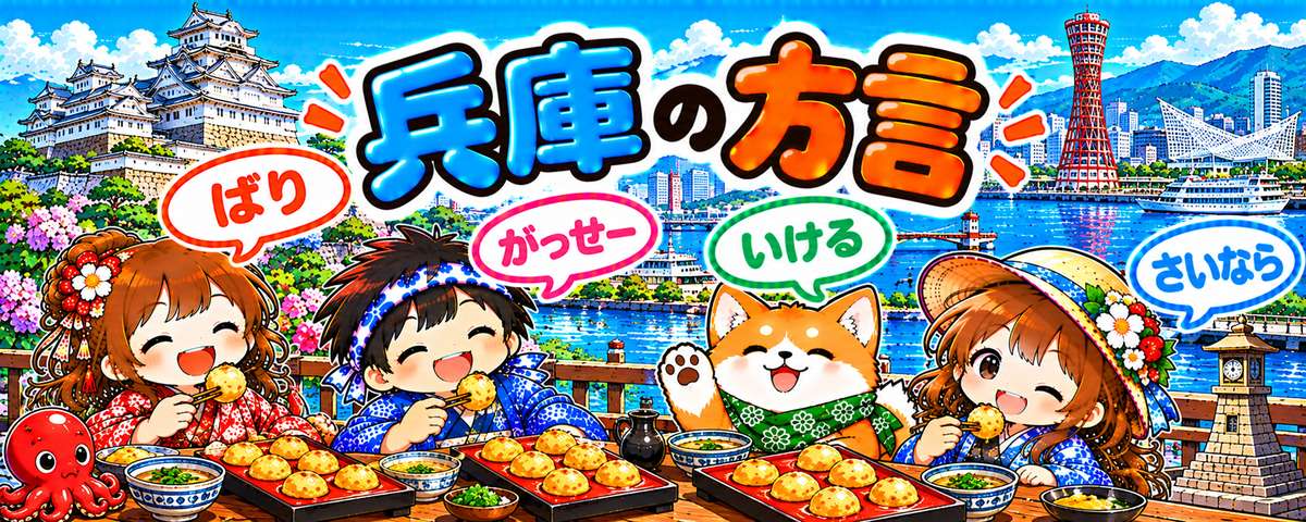 神戸弁のイラスト(ばり・がっせー・いける・さいなら)