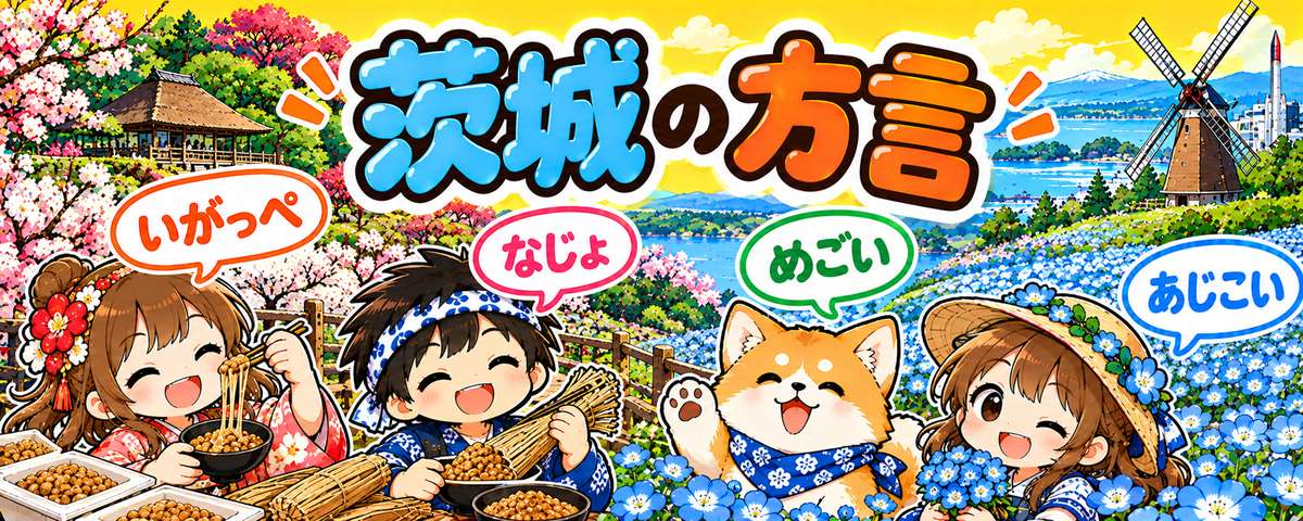 茨城弁のイラスト(いがっぺ・なじょ・めごい・あじこい)