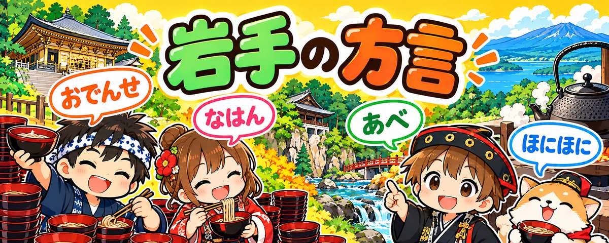 岩手弁のイラスト(おでんせ・なはん・あべ・ほにほに)