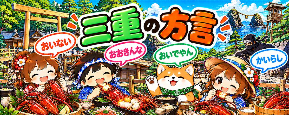 三重弁のイラスト（おいない・おおきんな・おいでやん・かいらし）