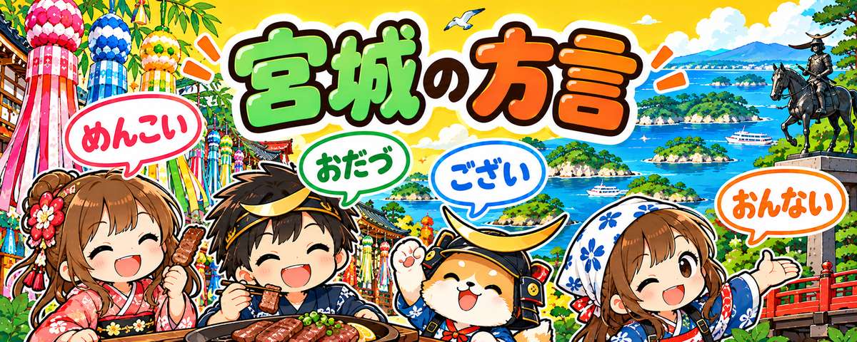 仙台弁のイラスト（めんこい・おだづ・ござい・おんない）