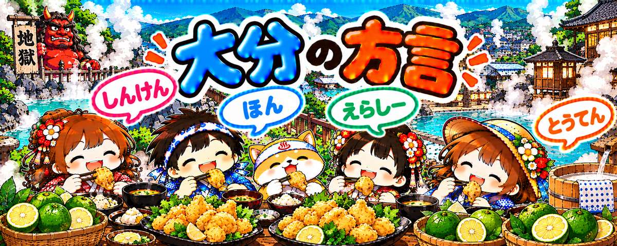大分弁のイラスト(しんけん・ほん・えらしー・とうてん)