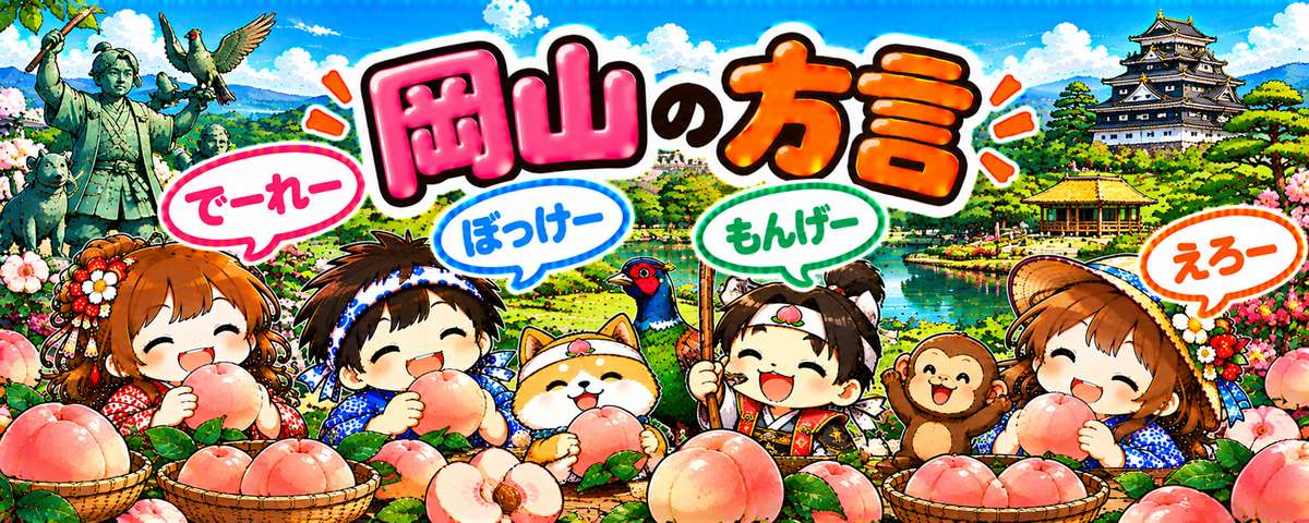 岡山弁のイラスト（でーれー・ぼっけー・もんげー・えろー）