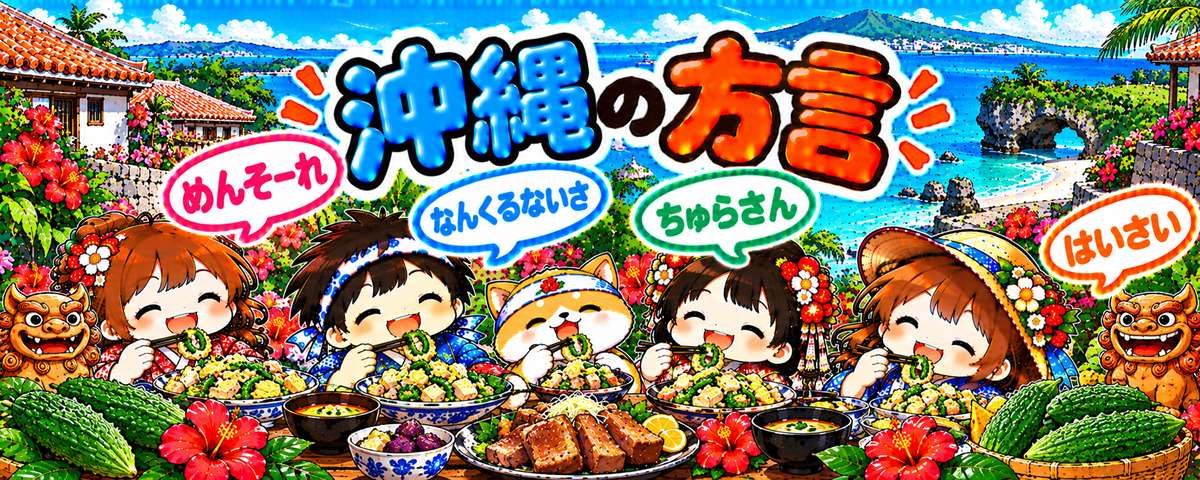 沖縄方言のイラスト（めんそーれ・なんくるないさ・ちゅらさん・はいさい）