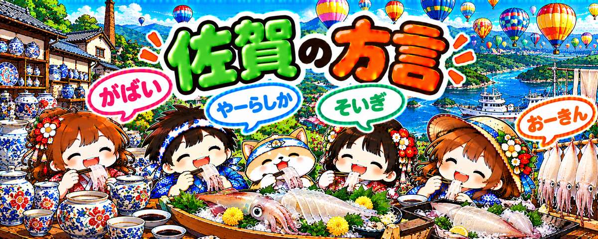 佐賀弁のイラスト(がばい・やーらしか・そいぎ・おーきん)
