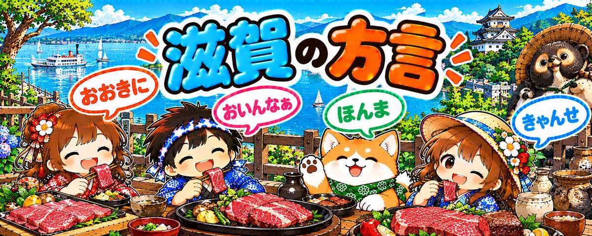 滋賀弁のイラスト（おおきに・おいんなぁ・ほんま・きゃんせ）