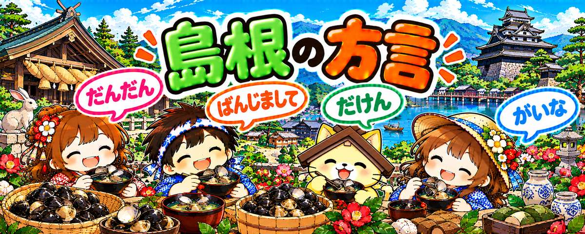 出雲弁のイラスト（だんだん・ばんじまして・だけん・がいな）