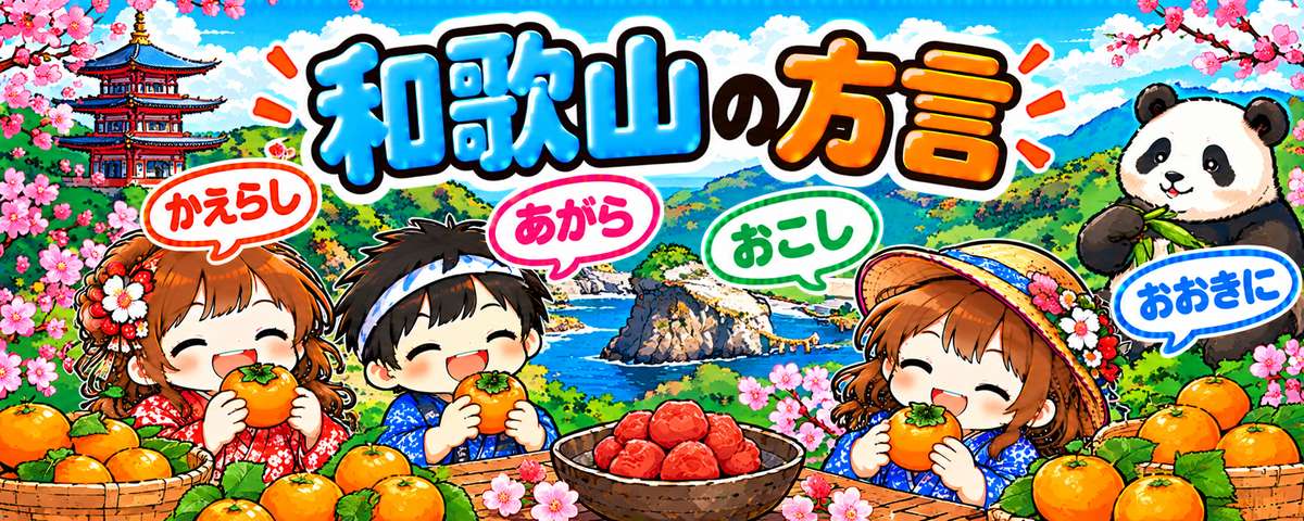 和歌山弁のイラスト（かえらし・あがら・おこし・おおきに）