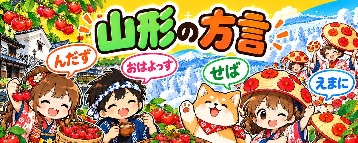 山形弁のイラスト(んだず・おはよっす・せば・えまに)