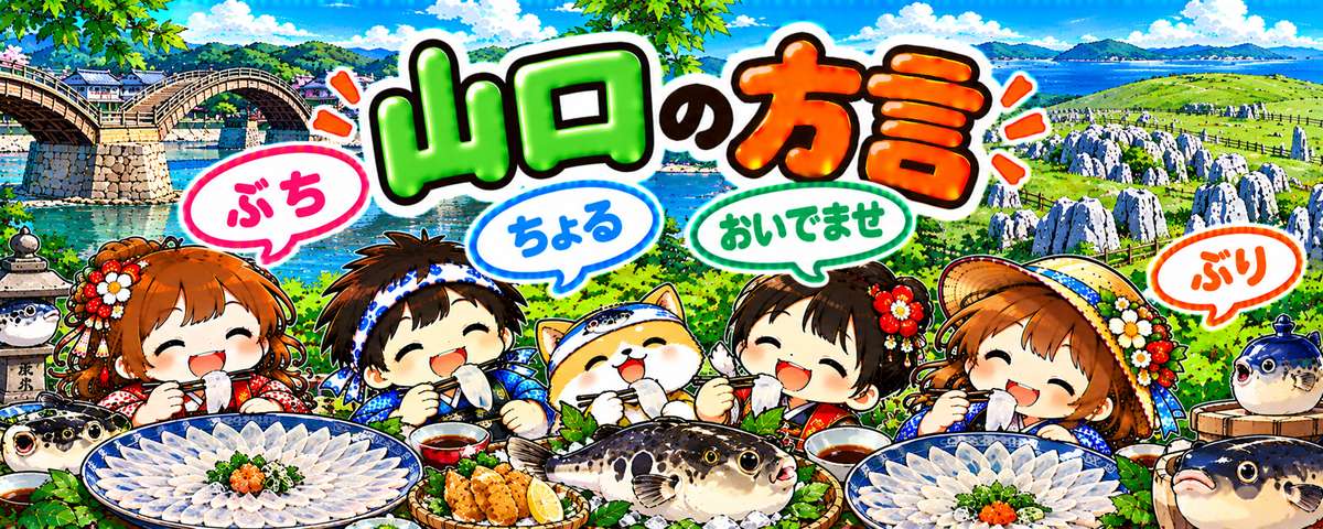 山口弁のイラスト（ぶち・ちょる・おいでませ・ぶり）