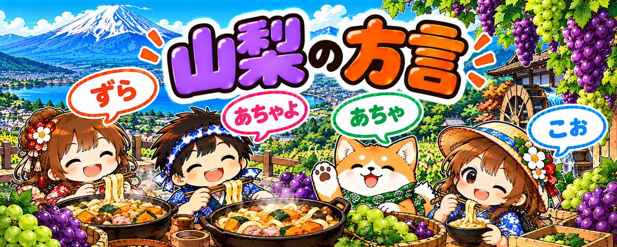 甲州弁のイラスト（ずら・あちゃよ・あちゃ・こお）